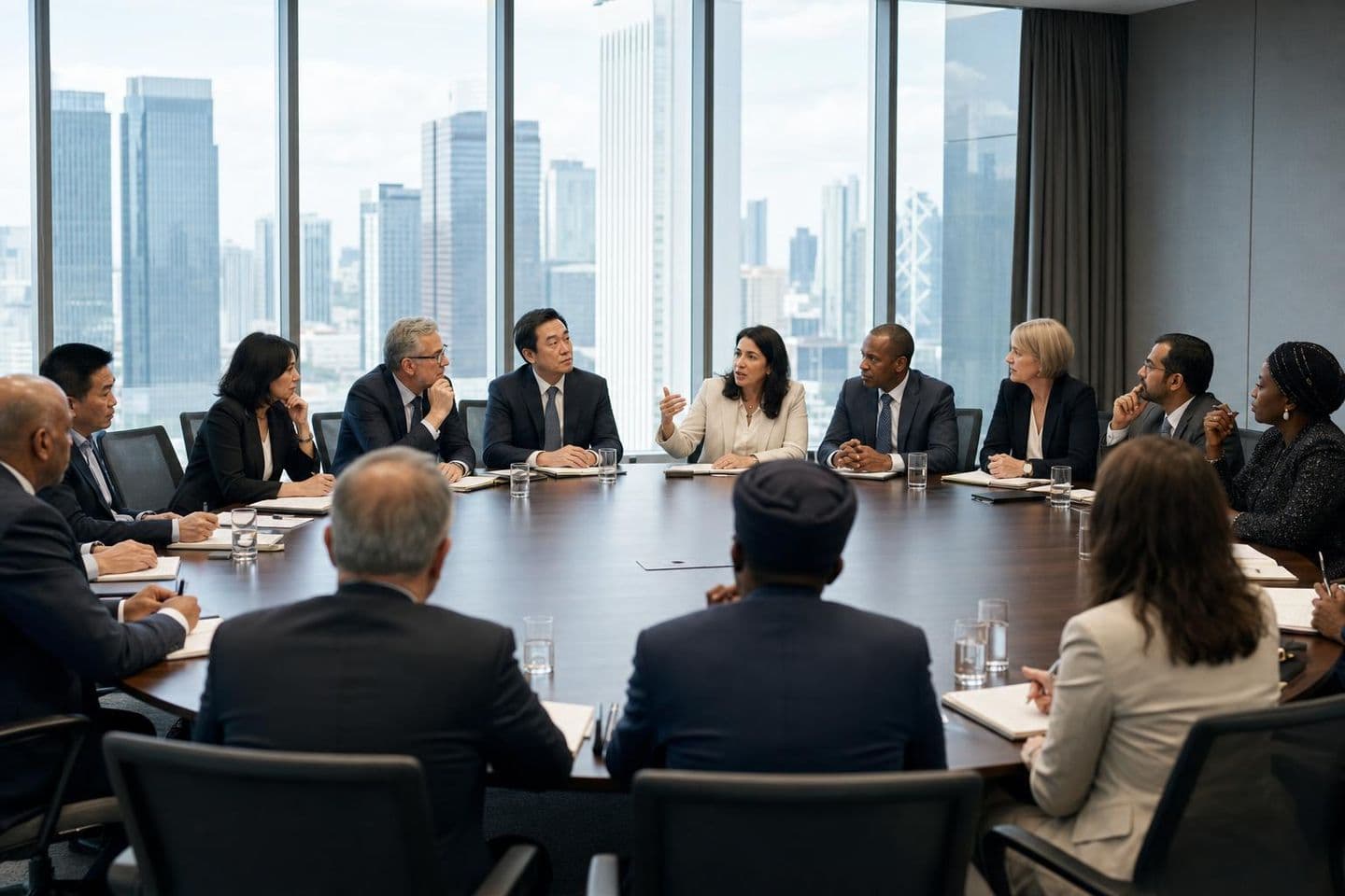 Education leaders collaborating at a global summit
