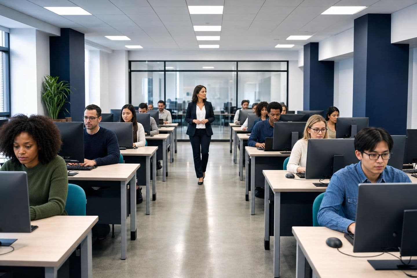 Learners working in an Open Education Center